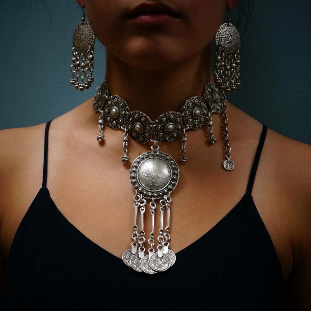 Ethnic Fashion Co In - Etniczne cygańskie Vintage metalowe monety naszyjniki